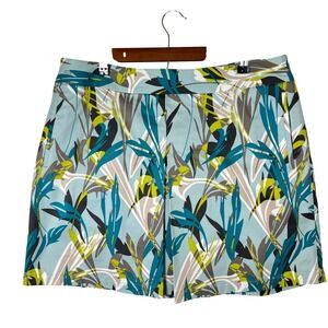 Lizgolf Tropical Leaf Print Golf Skort Teal Lime Green Size 16 Side Zip Skirt